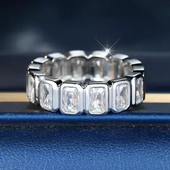 Emerald Cut White Zircon Rings for Women Men Luxury Gold Color Full Eternity Band Gifts Fine Jewelry 6 серебряный/белый