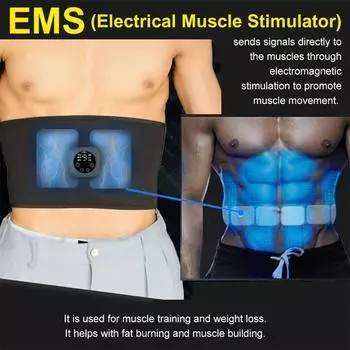 EMS Электрический пояс для похудения живота, умный стимулятор мышц живота, мышцы пресса, фитнес, вибрация, тренажер для живота чёрный