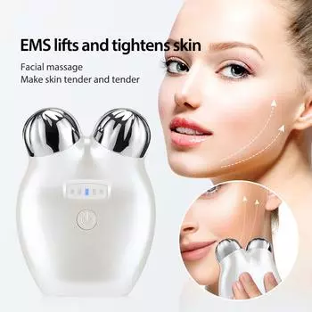 EMS лифтинг лица микротоковый роликовый массажер для лица подтягивающий массажер против морщин против старения лица ролик для похудения устройство для ухода за кожей белый