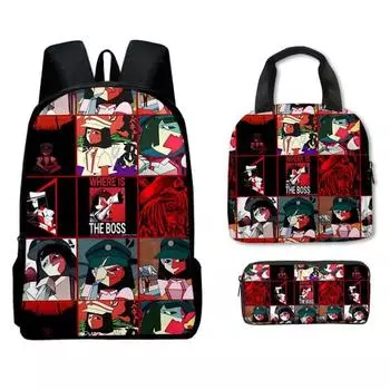 Ena Dream Bbq Pattern Childrens Backpack Lunch Bag Pen Case Set Schoolbag Gift Style 1