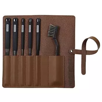 Engineer TFS-30 Jet Black File Set, Fine Point, Set of 5, Exclusive Leather Case Included
