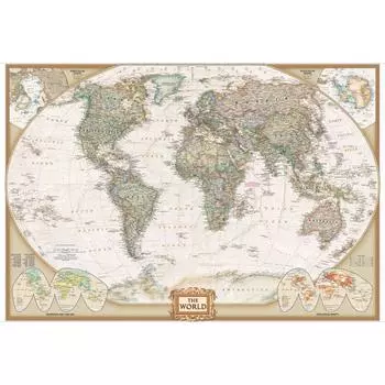 English Map-World Map-Countries with Cities,Art Poster,Educational Geography Decor,Learning Teaching,Travel Supplies