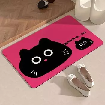 Entry Mat Entry Bathroom Mat Bathroom Absorbent Non-slip Mat Door Mat Carpet Foot Mat Cartoon Color Cat Mat 40 * 60CM [Diatom Mud]