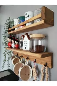 EPeddler Home Натуральная сосна Деревянная настенная полка для кухни и ванной комнаты с крючками, органайзером, полкой для специй