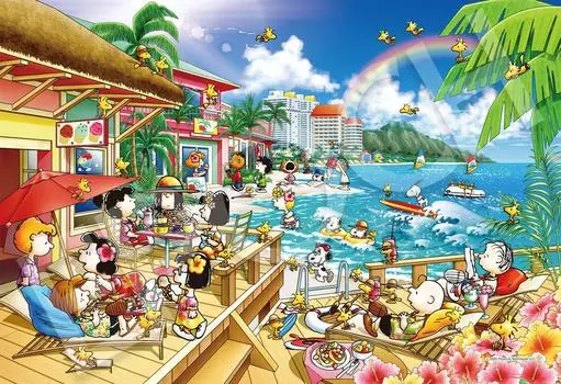 EPOCH 1053 Супермаленький пазл PEANUTS Peanuts Beach Resort с клеем и шпателем с очками EPOCH (26x38см) 32-603с