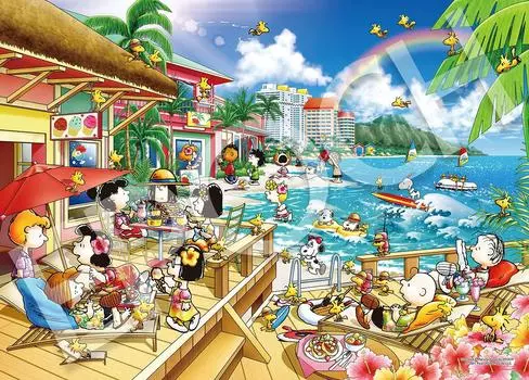EPOCH 2000 Super Small Piece Jigsaw Puzzle PEANUTS Peanuts Beach Resort x with glue and spatula with score ticket EPOCH (38 53cm) 54-218s