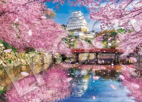 EPOCH 500 Piece Jigsaw Puzzle Japanese Landscape Mystic View Himeji Castle with Dancing Cherry Blossoms x Glue Included Spatula Included Score Ticket
