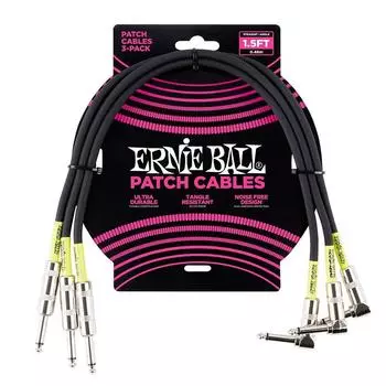 ERNIE BALL 6076 Соединительный кабель 3 шт., футы, соединительный кабель 3 шт., 46 см, черный [оригинальный продукт] 1,5 ПРЯМОЙ/УГЛОВОЙ чёрный