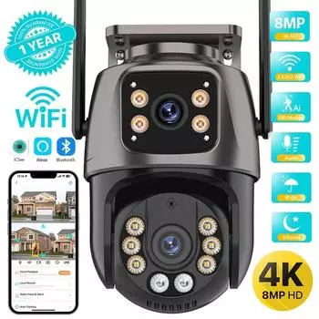 ЕС 4K и 8MP HD Wi-Fi PTZ-камера уличная 4MP двойной объектив двойной экран AI автоматическое отслеживание IP-камера видеонаблюдения аудио-видео наблюдение P2P iCSee