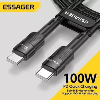 Essager 100 Вт USB Type C к USB C кабель USB-C PD кабель для быстрой зарядки зарядного устройства для Macbook Samsung Xiaomi Type-C USB C кабель 0.5m 100W C-C чёрный