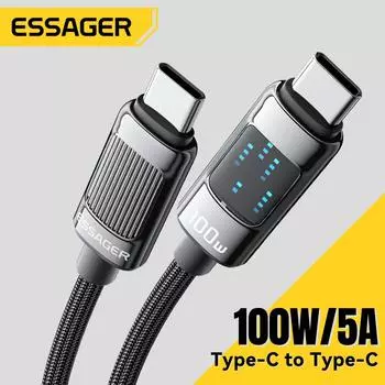 Essager 100 Вт USB Type C - USB C кабель для Xiaomi Samsung PD 5A кабель для быстрой зарядки для Macbook IPad Pro планшета ноутбука проводной шнур 1m