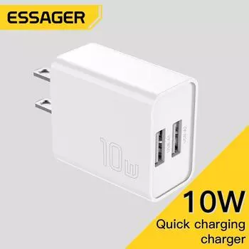 Essager 10 Вт usb двойной USB-адаптер для зарядного устройства для быстрой зарядки для Iphone 14 13 Pro Max Xiaomi Huawei портативный мобильный телефон дорожная зарядка CN-US White