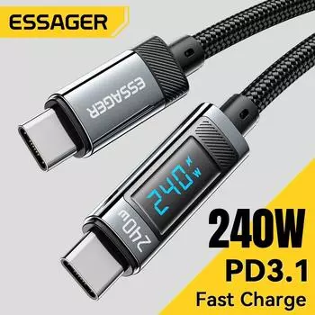 Essager 240 Вт USB Type C к USB C кабель 100 Вт PD 3,1 провод для быстрой зарядки для Macbook Pro Xiaomi Samsung ноутбук USBC шнур 2 м 1m