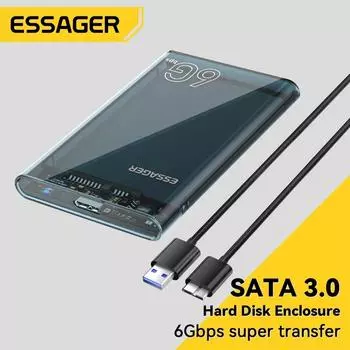Essager 2,5-дюймовый SATA Box USB 3,0 корпус для жесткого диска чехол для мобильного жесткого диска для SSD 2,5-дюймовый корпус для хранения SATA чехол для жесткого диска прозрачный черный