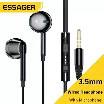Essager 3,5 мм проводные наушники-вкладыши с микрофоном для Xiaomi Redmi Samsung компьютер ПК планшеты смартфон гарнитура наушники чёрный