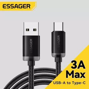 Essager 3A USB Type C кабель USB A к Type C кабели для быстрой зарядки для iPhone 15 Samsung Xiaomi мобильный телефон зарядное устройство провод шнур 1m чёрный