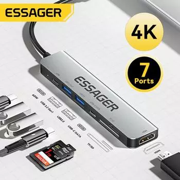 Essager 7 в 1 USB-концентратор USB Type-C к HDMI-совместимой док-станции для ноутбука Macbook Pro Air Extensor USB 3,0 адаптер-сплиттер Grey 7 In 1 HUB