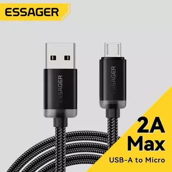 Essager Micro USB кабель 2A USB кабель для быстрой зарядки для Xiaomi Realme Redmi Samsung Huawei мобильный телефон USB зарядное устройство провод 3M 1m чёрный