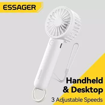 Essager Mini Ручной Маленький Вентилятор USB Зарядка Портативный 3 Скорости Сильный Ветер Настольный Офисный Дорожный Карманный Вентилятор Открытый Вентиляторы Охлаждения белый