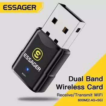 Essager USB беспроводной Wi-Fi адаптер 600 Мбит/с USB-ключ ПК сетевая карта двухдиапазонный адаптер 2,4G/5G ГГц Lan USB Ethernet-приемник