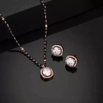 Estele, дизайнерское квадратное ожерелье Mangalsutra с покрытием из розового золота и цирконами, набор для женщин