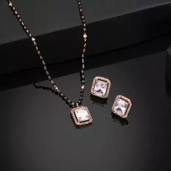 Estele, дизайнерское квадратное ожерелье Mangalsutra с покрытием из розового золота и цирконами, набор для женщин