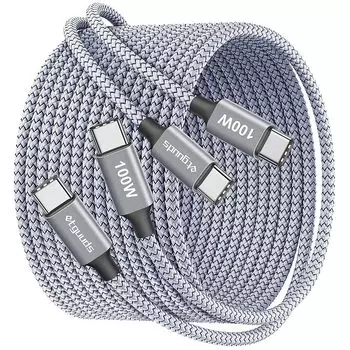 etguuds USB Type C cable PD compatible 100W/5A [Long/3m 2 batteries] Fast charging to Heavy duty nylon USB cable iPhone 16 15/MacBook Air