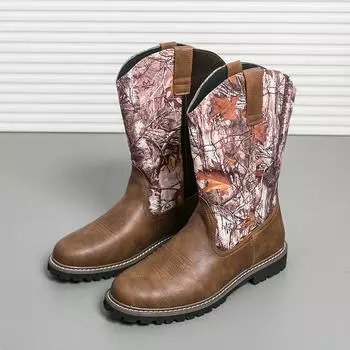 Ethnic Style Men High Boots 2024 High Quality Graffiti Design Men Cowboy Boots Leather Slip-on Men Western Boots Bota Masculina 38