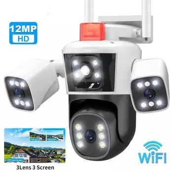 EU 6K 12MP Wi-Fi IP 3 камера наружная три объектива панорамный вид PTZ IP-камера AI отслеживание безопасности защита видеонаблюдения видеонаблюдение