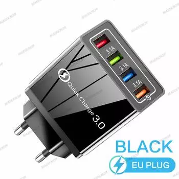 EU US Plug 3A USB зарядное устройство Multi Port 4 USB Quick Charge 3.0 для телефона адаптер планшета портативное настенное зарядное устройство быстрое зарядное устройство для Poco All Black EU