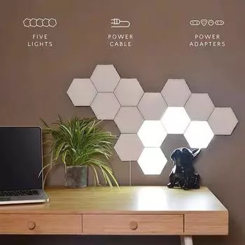 EU US UK Helios Touch Wall Lamp Creative Honeycomb Modular Assembly Quantum Sconces Magnetic Decor Bedroom LED Panel Lights only 1pcs adapter&EU белый