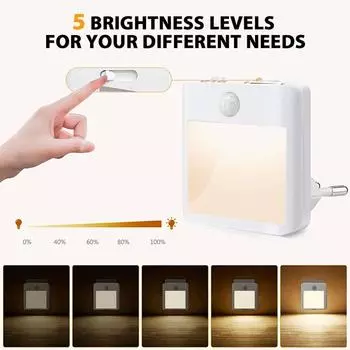 EU US UK Plug in LED Motion Sensor Night Lights for Kids Bedroom Auto Dusk to Dawn Sensor Dimmable Wireless Cabinet Lamp Decor 3 modes&AU