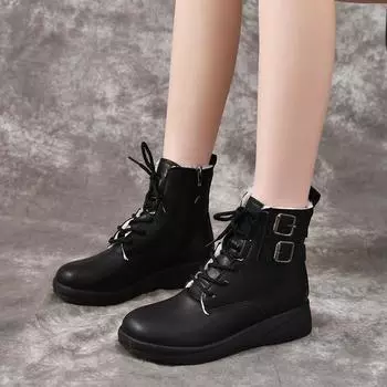 European and American British Style Short Sleeved Women s Boots 2024 Autumn New Lace Up Belt Buckle Retro Short Boots Zapatillas 35