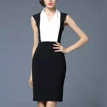 European and American Export Order Original Sample Women s Clothes Cut Label Big Brand Genuine Leak-Picking Large Size Black and White Stitching Dress Black White collar 36 S