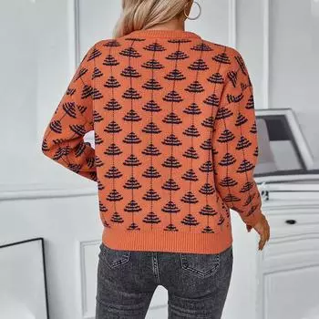 European and American fashion jacquard pullover sweater for women autumn and winter new loose round neck long sleeve versatile sweater S