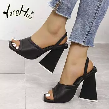 European and American Style Sexy Coarse Square High-heeled Shoes Pumps 2024 New Fashion Anti-slip Beach Women Sandals Summer 36 темно-коричневого