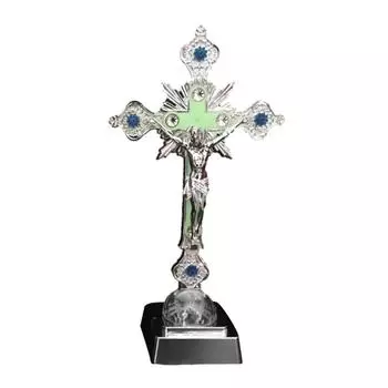 European Church Ornaments LED Lighted Crucifix Statue Religious Figurine Creative Desktop Decoration Church Decor X3UC золотой