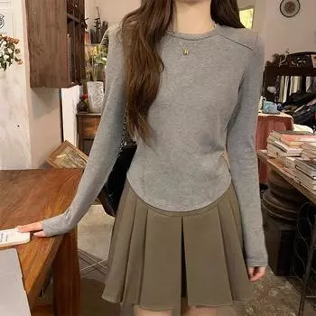 European goods 2024 autumn and winter new style velvet thickened bottoming shirt T-shirt for women herringbone waist slim fit inner long-sleeved top S