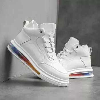 European New Shoes for Men Leather Casual Shoes High Tops Flat Skateboard Shoes Youth Street Cool Air Cushion Sneaker 38