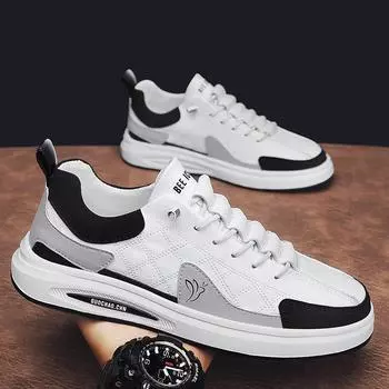 European New Shoes for Men Leather Casual Shoes Spring High End Checkered Flats Skateboard Shoes Comfortable Slip-on Sneakers 39 бежевый