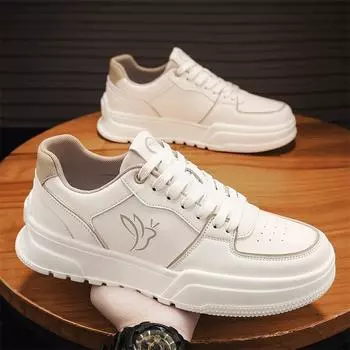 European New Shoes for Men Leather Casual Shoes Fashion White Flat Skateboard Shoes Youth Lace-up Sneaker 38 черный белый