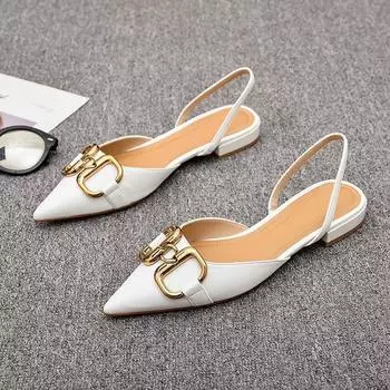 European Station 2025 Summer New Low Heel Metal Buckle Women s Fairy Pointed Thick Heel Women s Shoes Sandals Half Slippers Women 35 белый