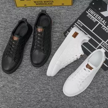 European station board shoes men s versatile 2024 spring new round head youth trend lace-up black casual shoes men 39