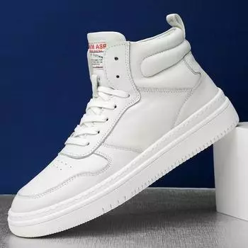 European station first layer cowhide men s high-top cotton shoes winter warm velvet board shoes round head white Martin boots men s shoes 38