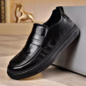 European station men s shoes 2025 spring new thick-soled lazy one-pedal leather shoes men s daily work casual shoes tide 38 чёрный