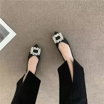 Evening Diamond Woman Flats Slip-on Rhinestone with Crystals Pointed Toe Shoes for Women Shoe Non Chic and Elegant Offer Spring 35