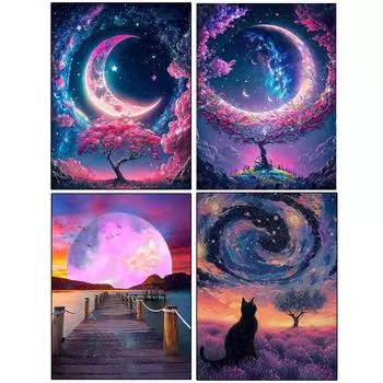 EverShine Moon 5D Алмазная картина Дерево Стразы Картины Алмазная вышивка Пейзаж DIY Мозаика Фэнтези 2024 Новые праздничные подарки Full Round 20x30CM