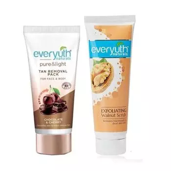 Everyuth Отшелушивающий скраб с грецким орехом, 50 г и Маска для лица с шоколадом и вишней, 50 г, комбинированная упаковка
