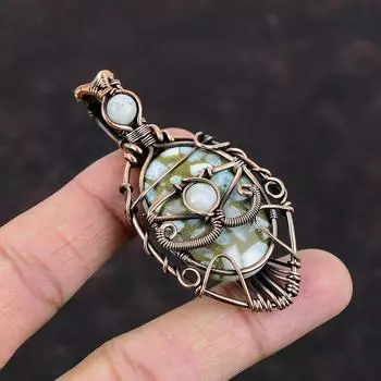 Evil Eye Copper Larimar Pendant Copper Wire Wrapped Gemstone Pendant Handmade Evil Eye Jewelry Dainty Rainbow Moonstone Pendant Gift For Him