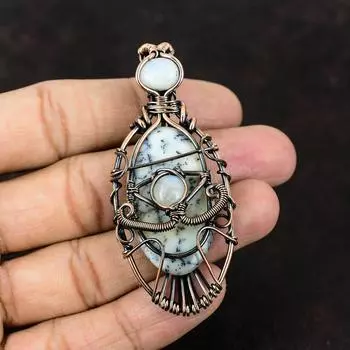 Evil Eye Dendrite Opal Gemstone Copper Wire Wrapped Pendant Copper Jewelry Handmade Pendant Rainbow Moonstone Evil Eye Jewelry Gift For Him